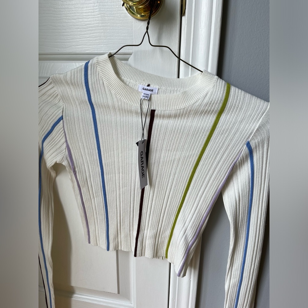 NWT Garage Striped Long Sleeve Cropped Sweater Sz Small